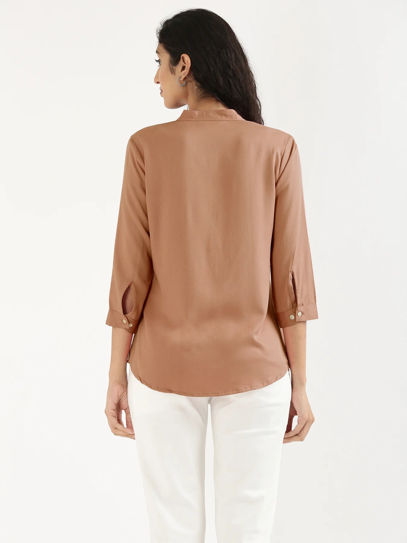 Women Mocha Mousse Viscose Pleated Top
