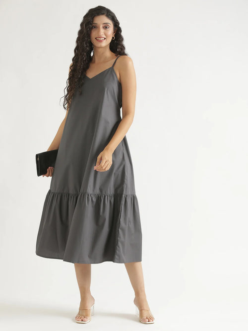 Women Dark Grey Better Cotton Tier Dress