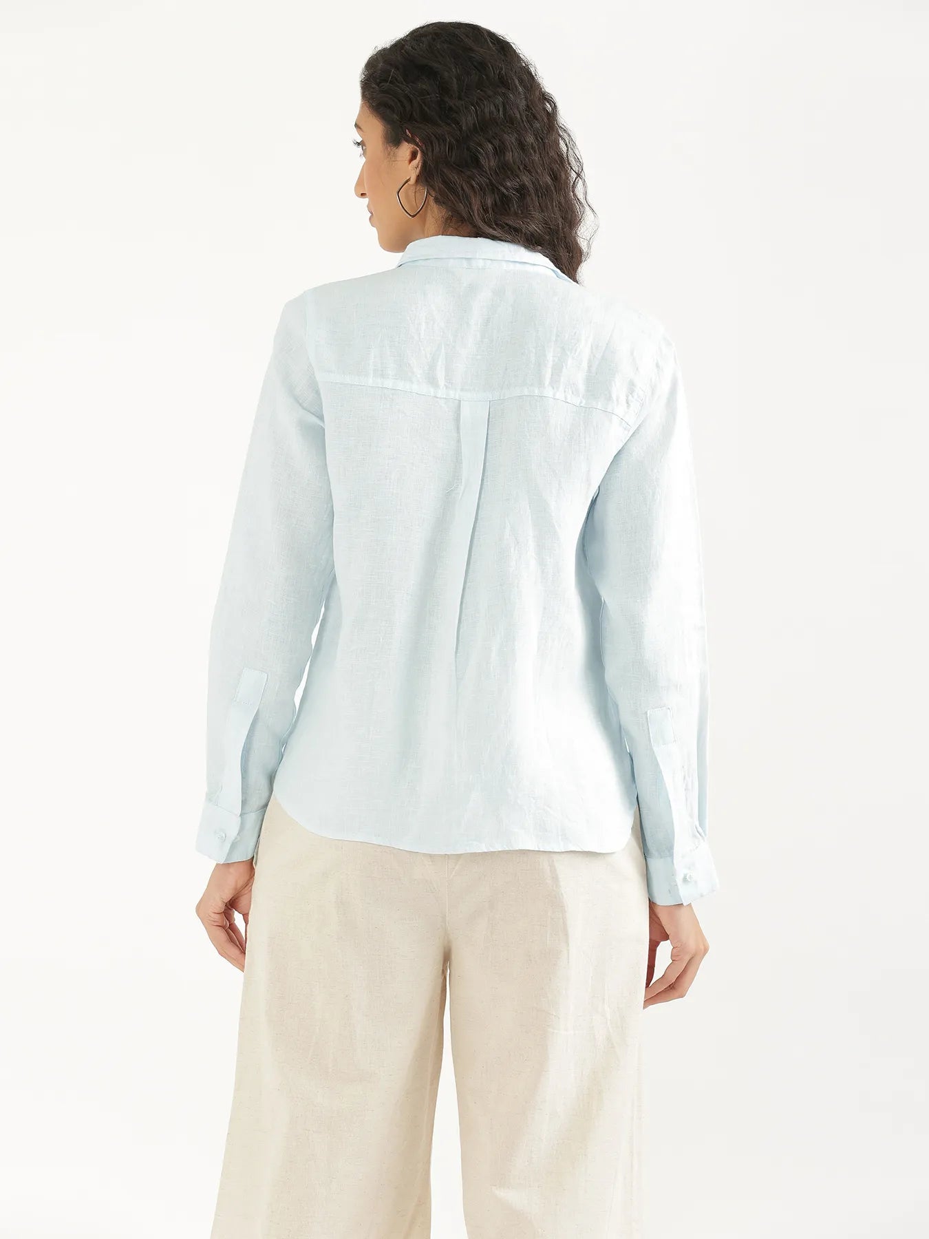 Women Light Blue Pure Linen Shirt