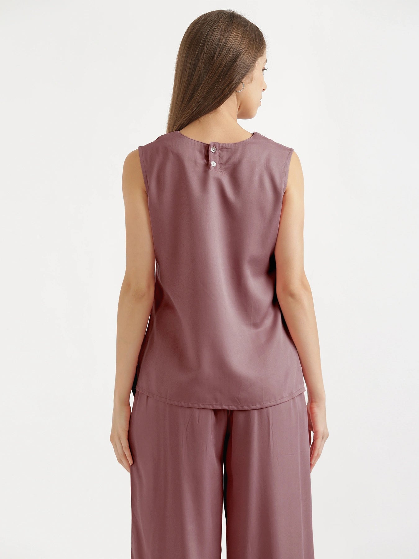 Women Rose Taupe V-Neck Sleeveless Top