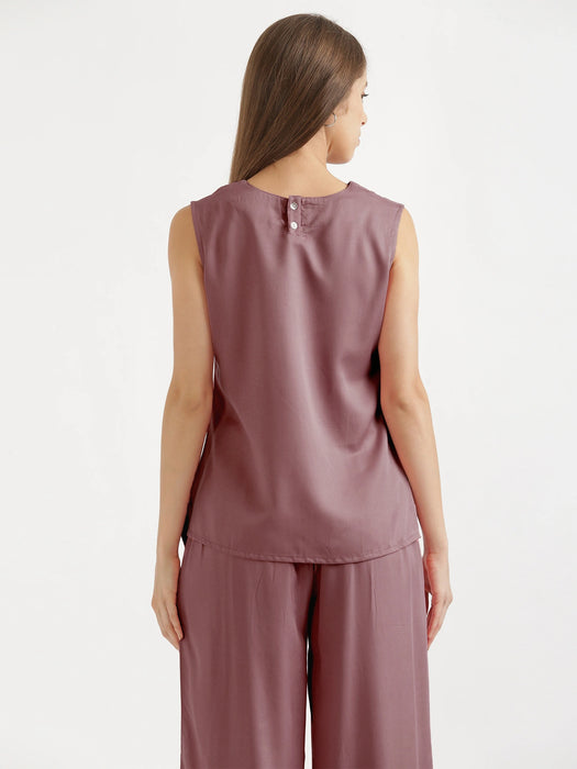 Women Rose Taupe V-Neck Sleeveless Top