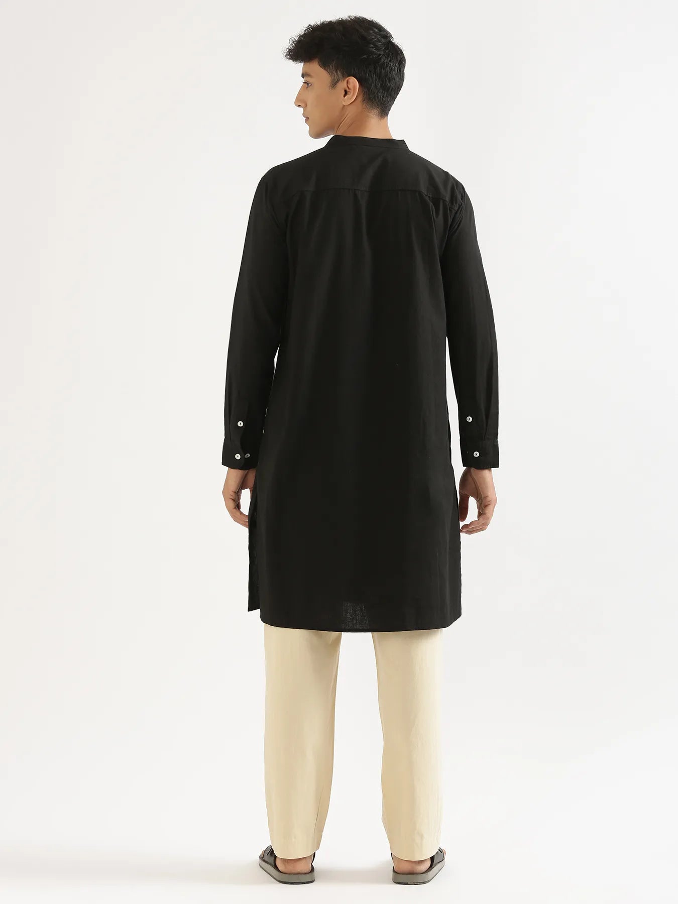 Men Black Airy Linen Long Kurta