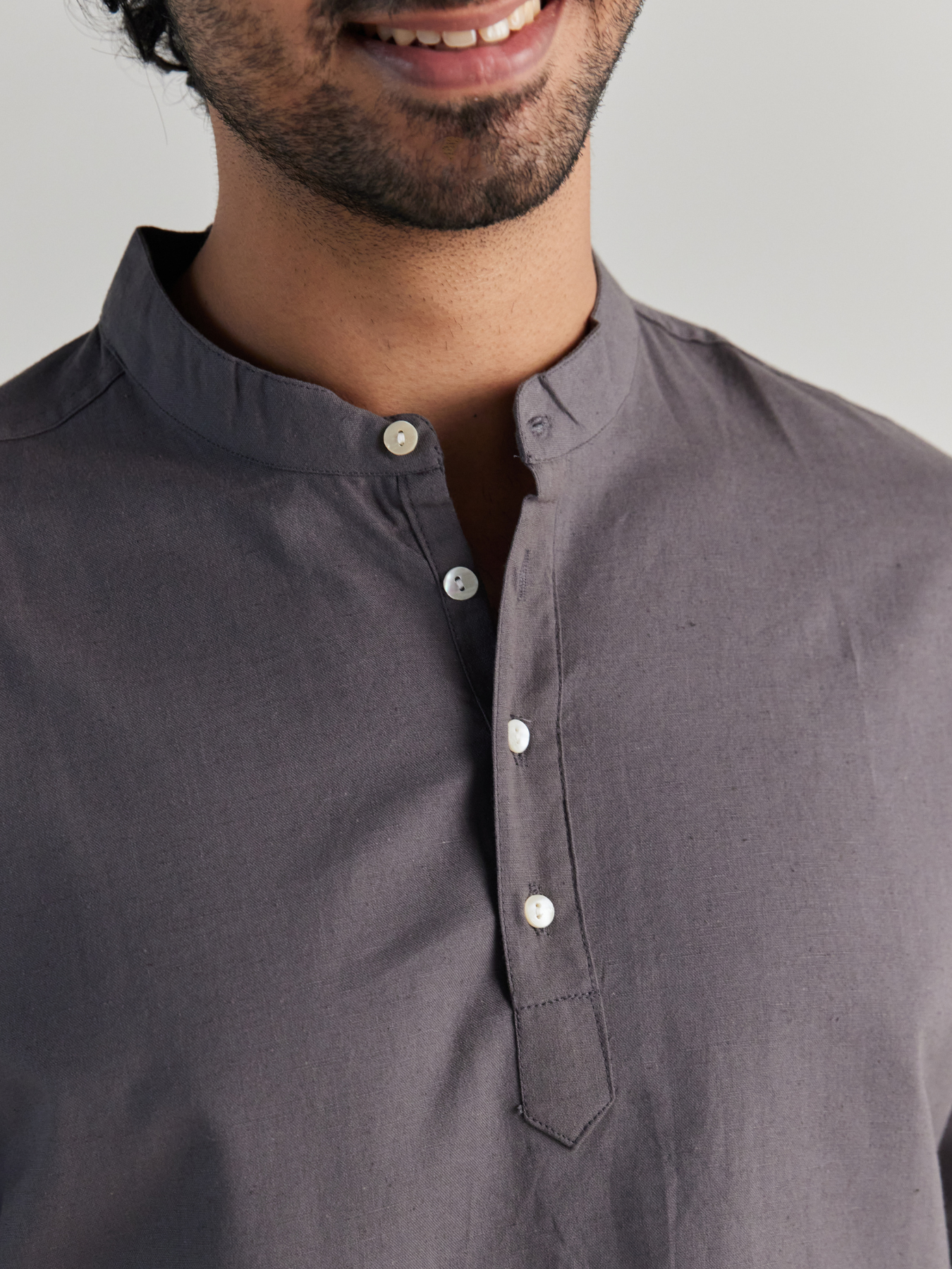 Men Slate Grey Airy Linen Short Kurta