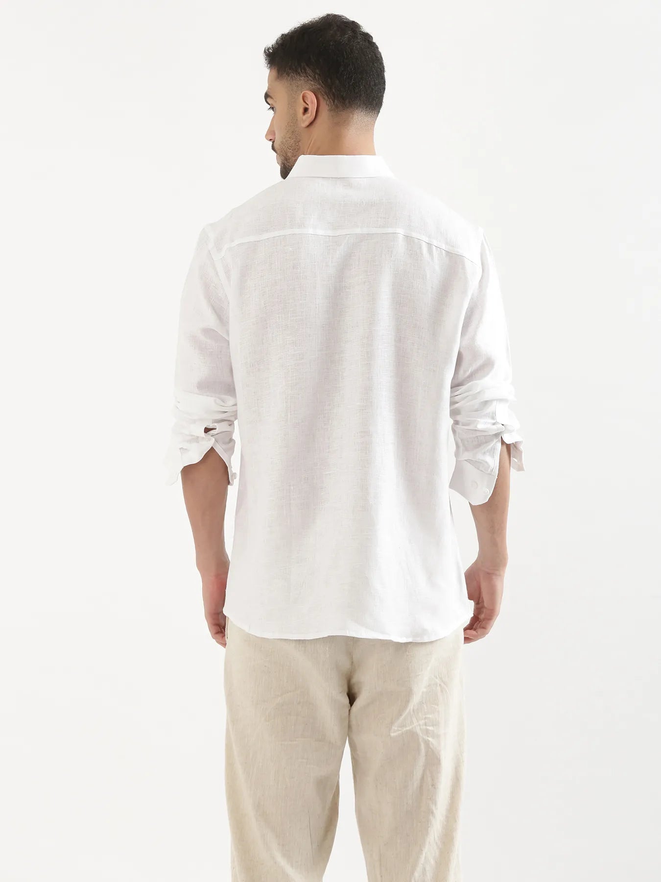 Men White 100% Linen Shirt