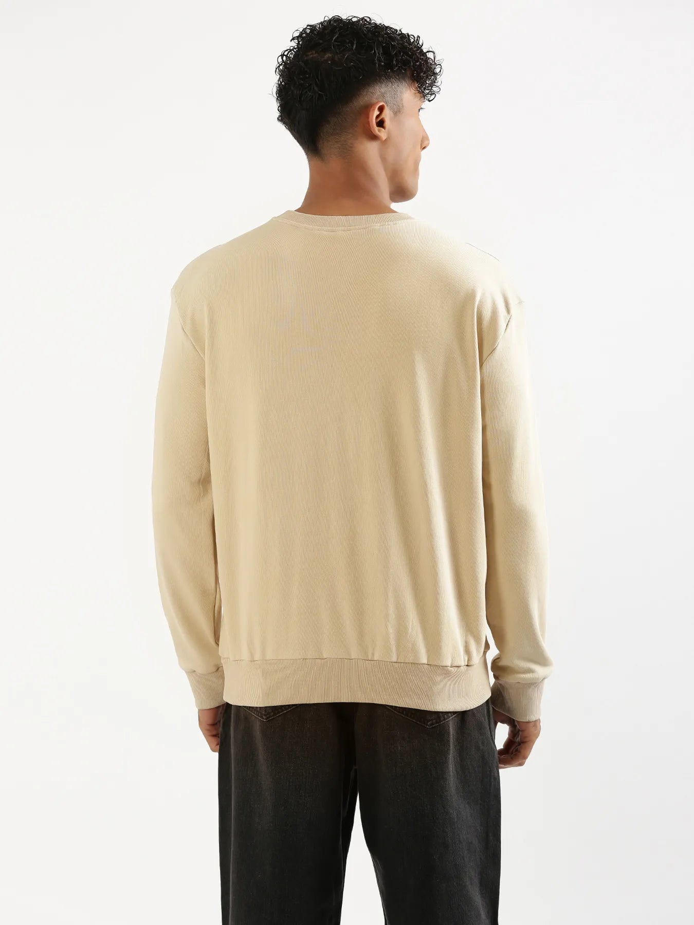Unisex Beige Round Neck Sweatshirt