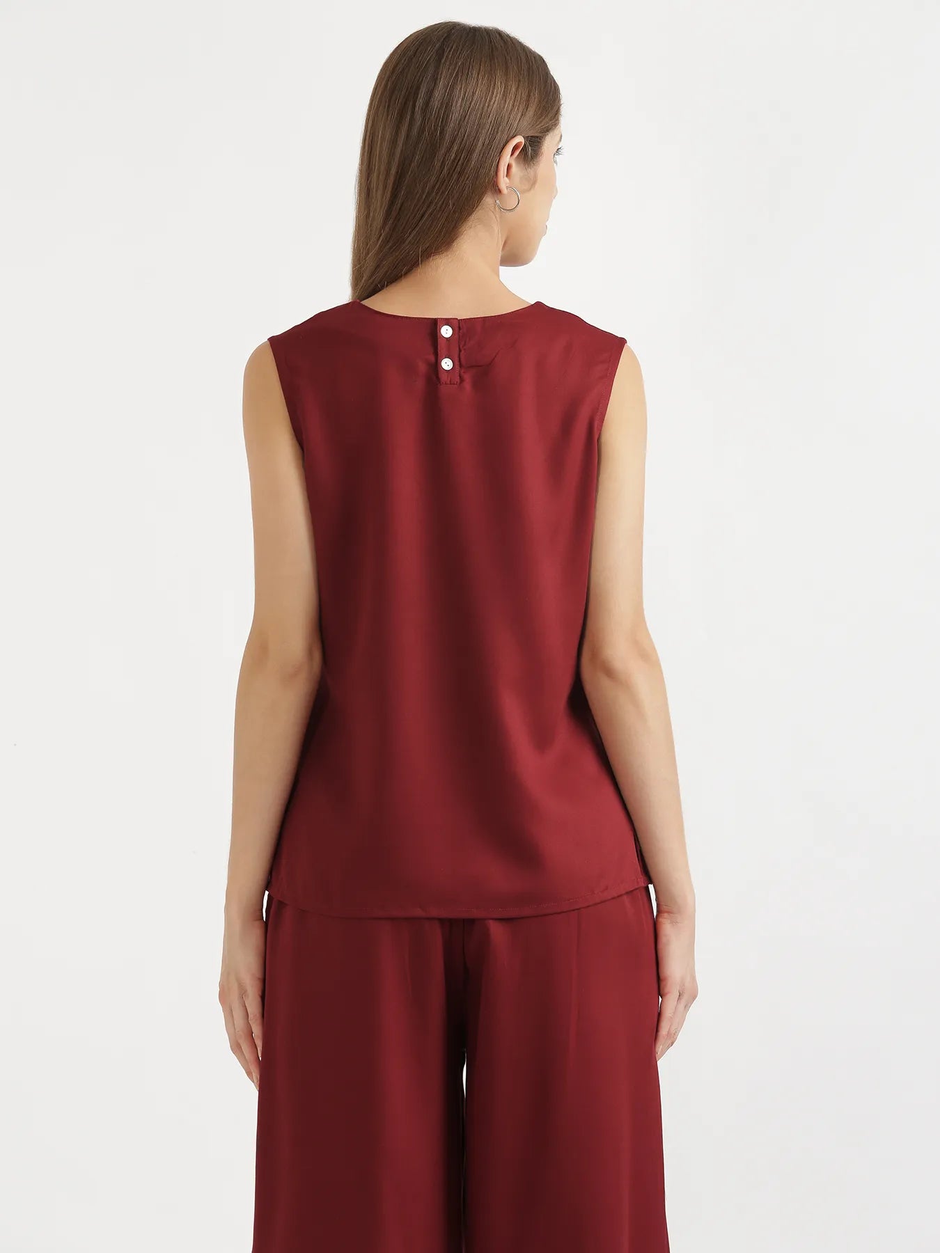Women Maroon V-Neck Sleeveless Top