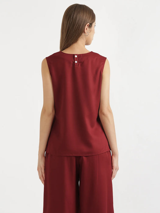 Women Maroon V-Neck Sleeveless Top