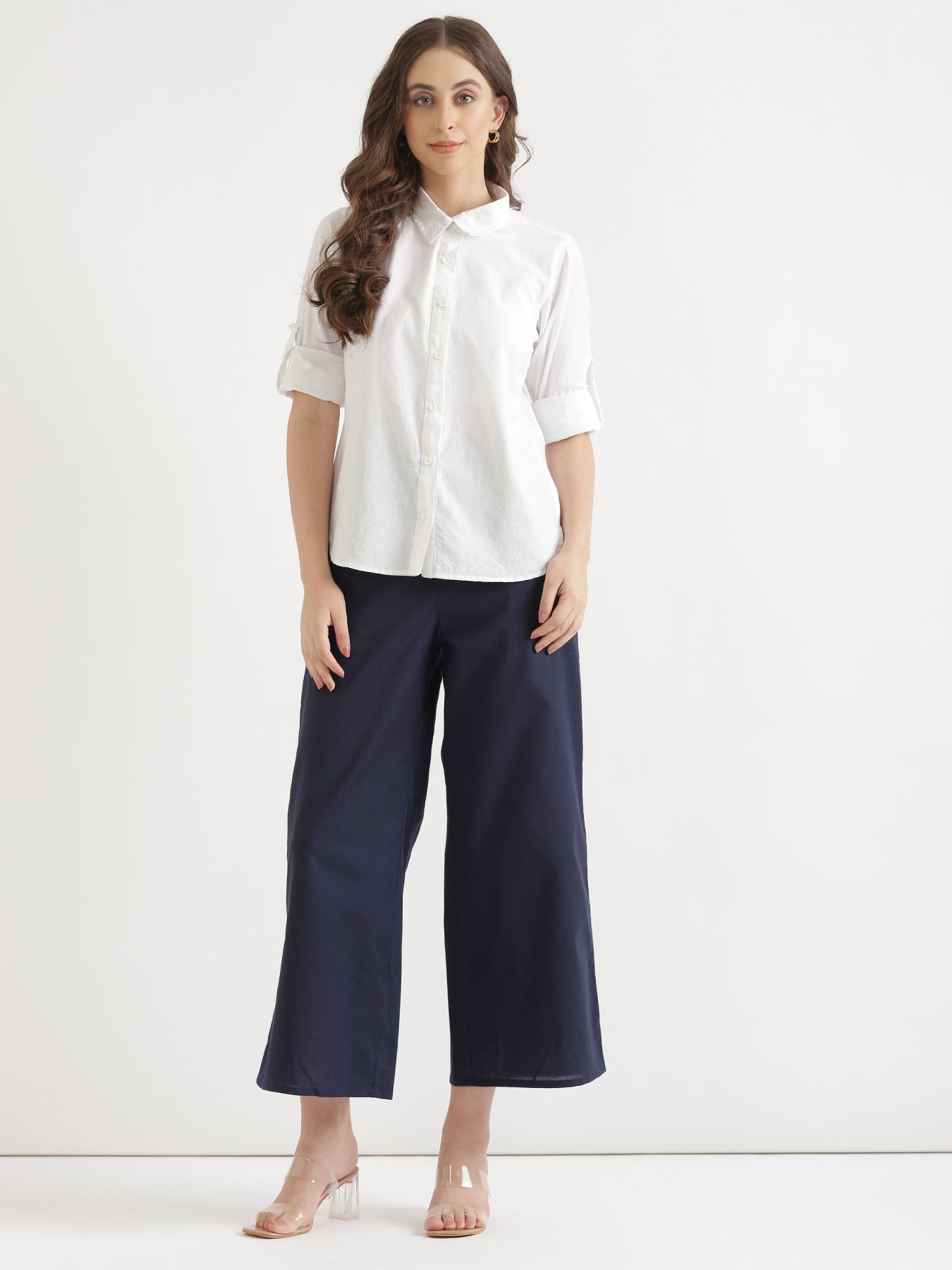 Navy Blue Airy Linen Wide Leg Pant
