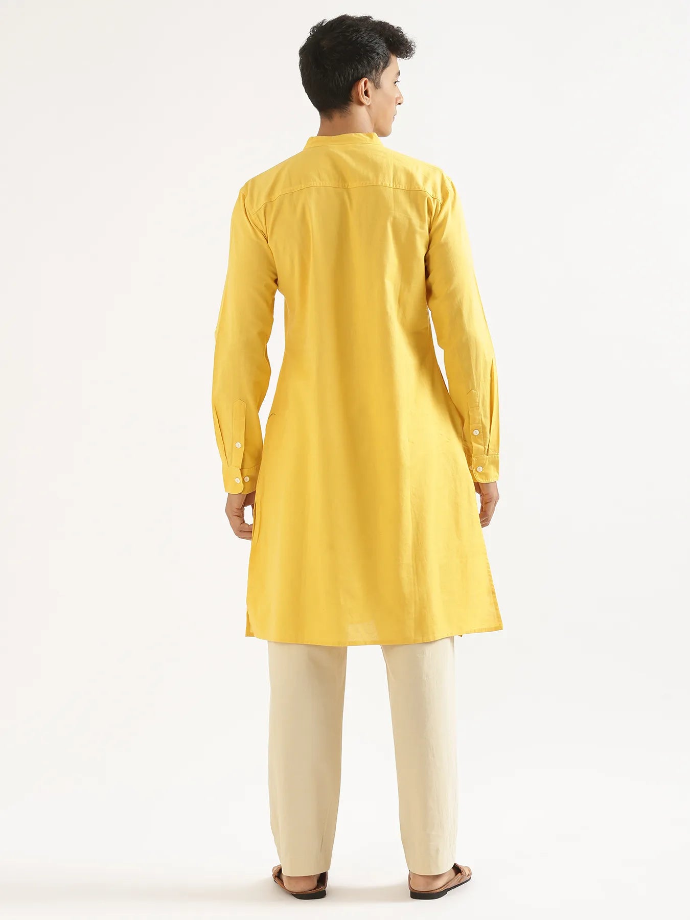 Men Yellow Airy Linen Long Kurta