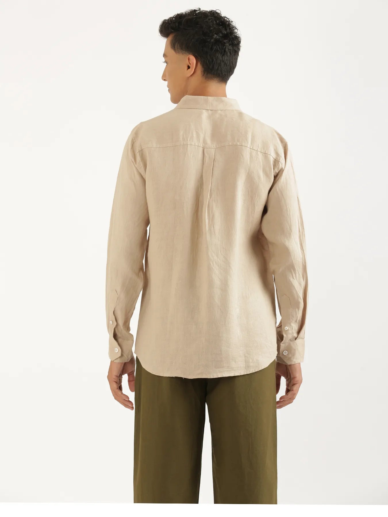 Men Taupe Pure Linen Full Sleeve Shirt