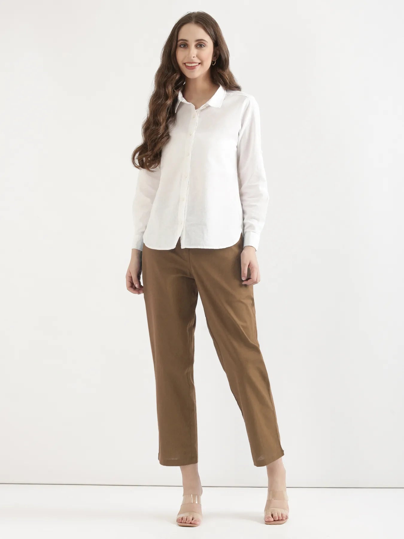 Women Coffee Brown Airy Linen Straight Pants