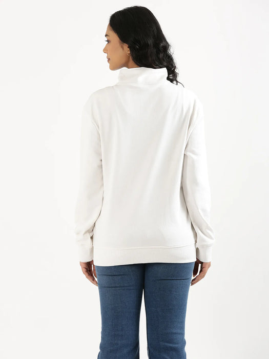Unisex White Zip Neck Sweatshirt