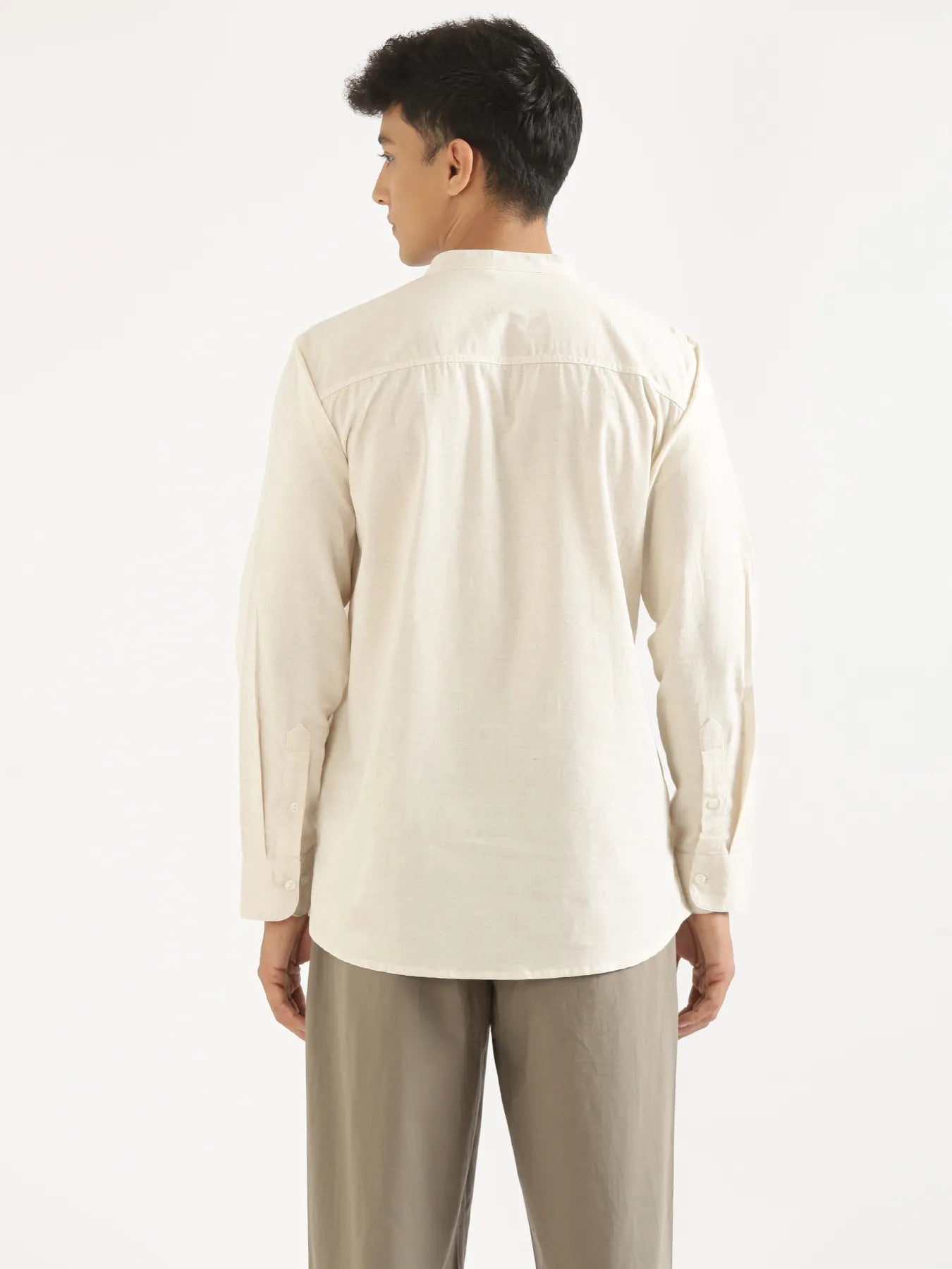 Men Ecru Airy Linen Short Kurta
