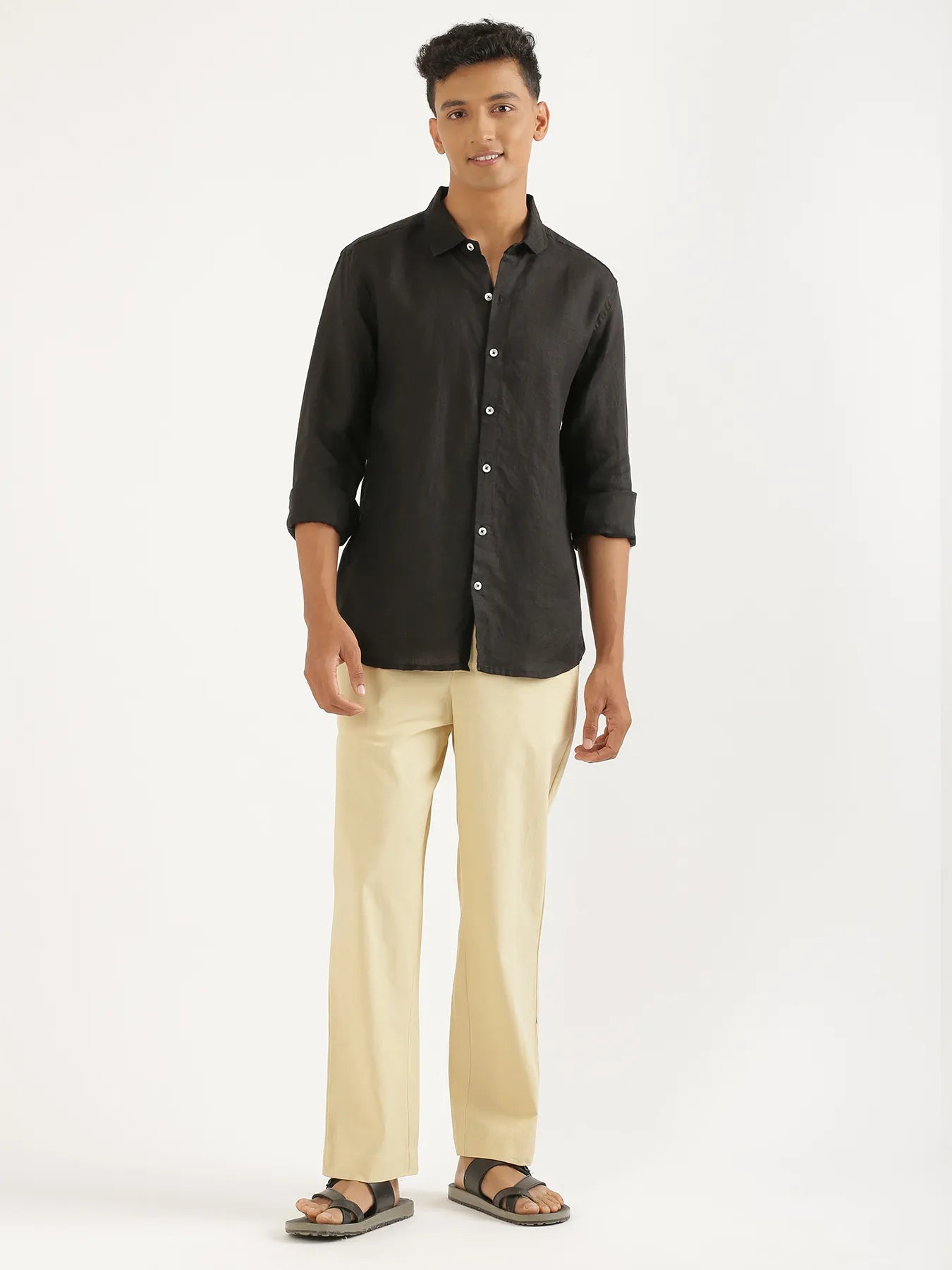 Men Black Pure Linen Full Sleeve Shirt