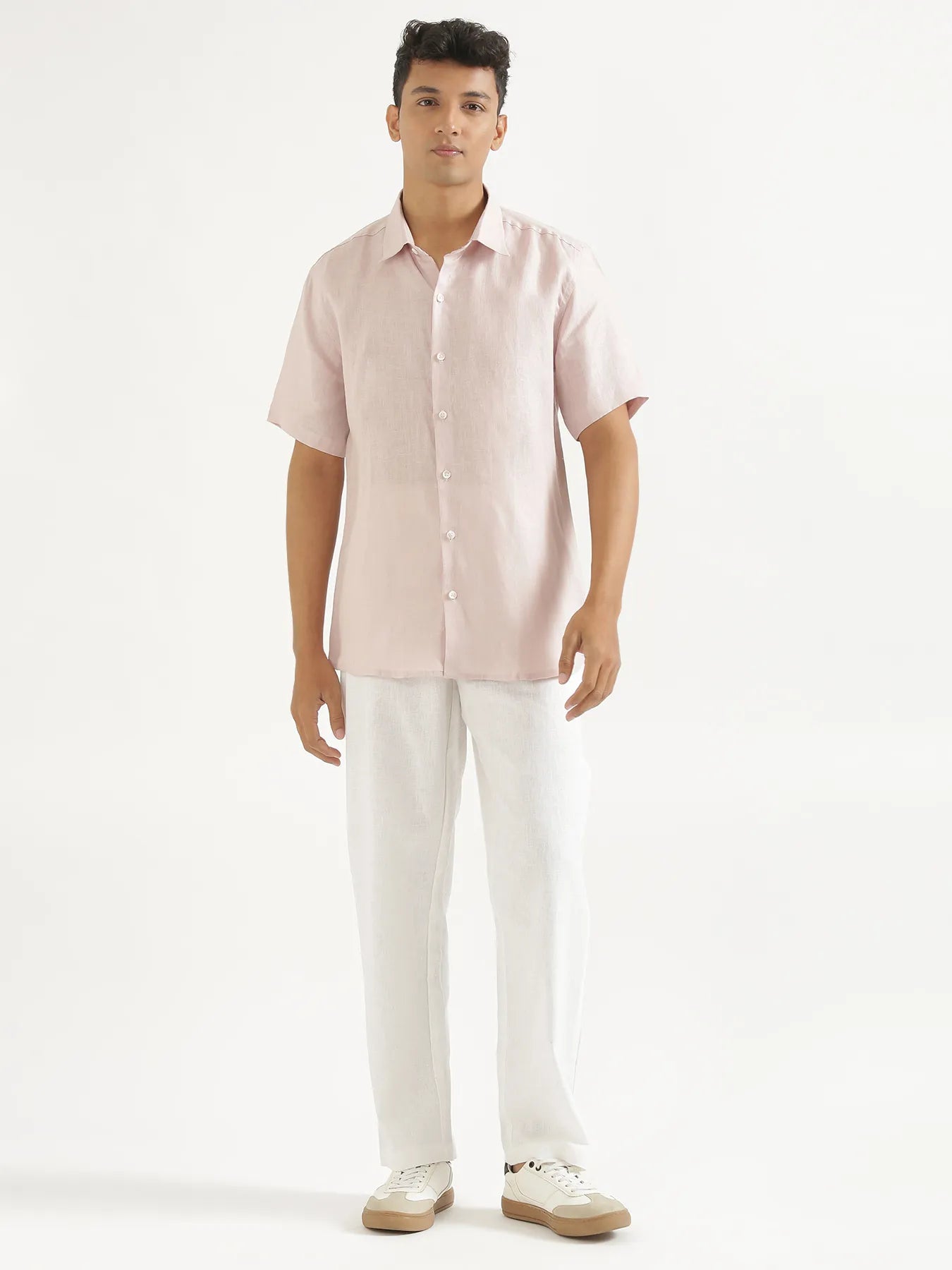 Men White Linen Blend Straight Pant