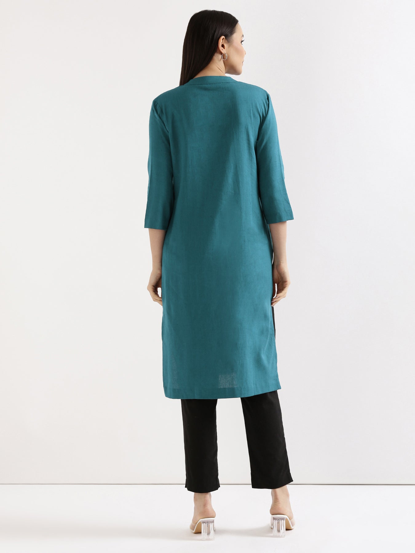 Turquoise Airy Linen Long Kurta