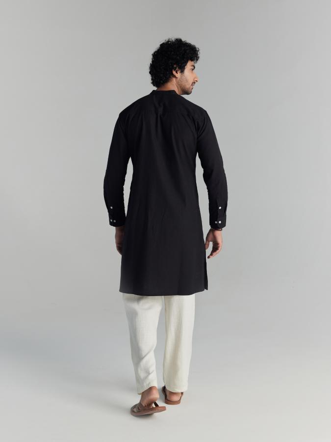 Black Airy Linen Long Kurta