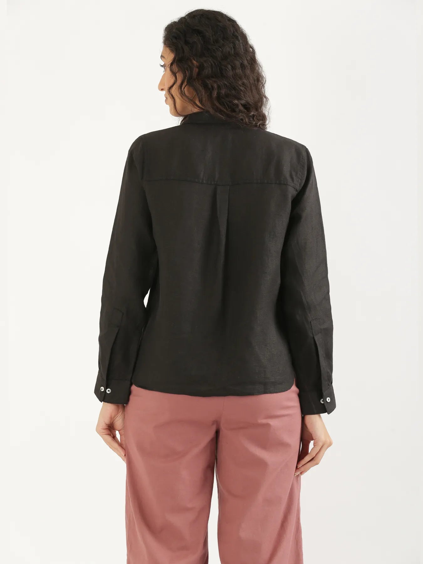 Women Black Pure Linen Shirt