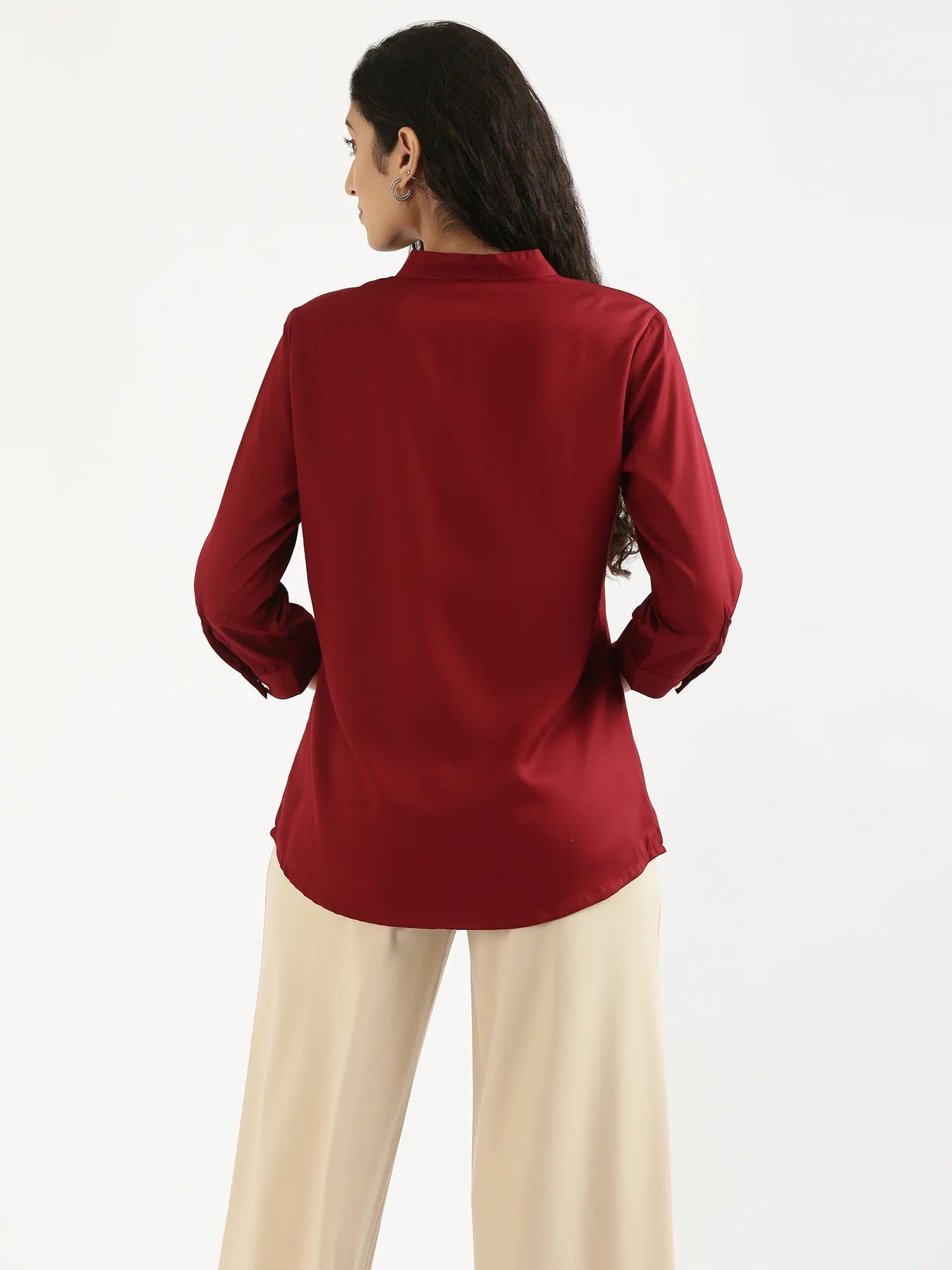 Women Maroon Viscose Pleated Top