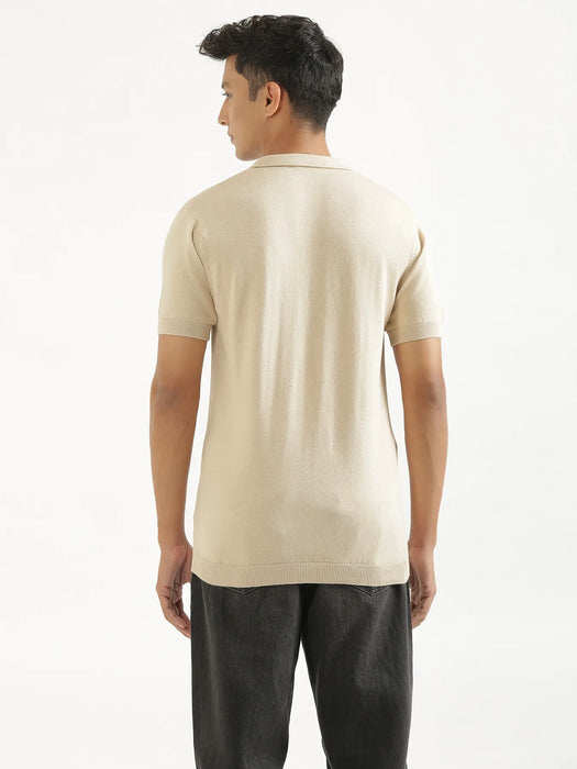 Men Beige Flat Knit Polo
