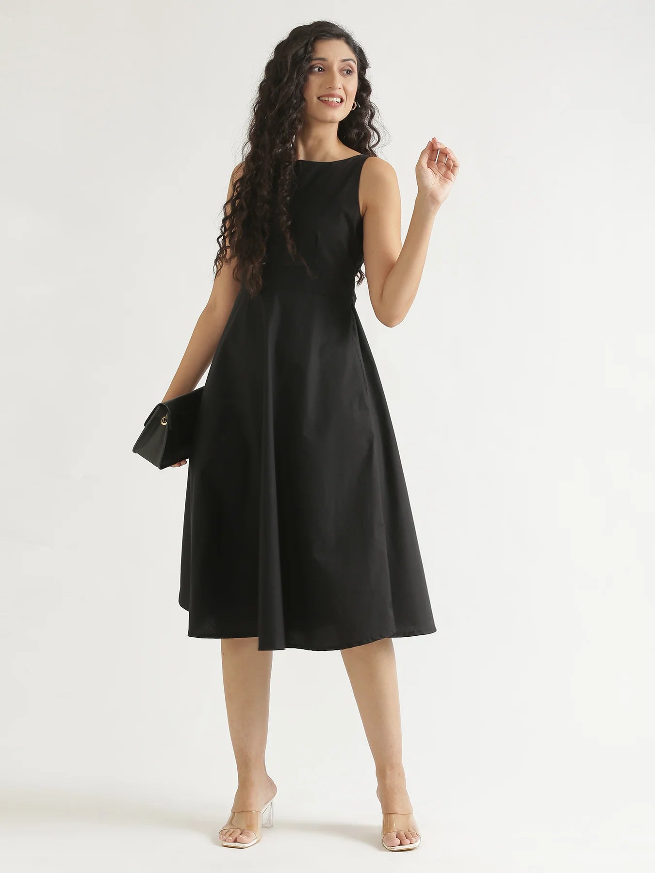 Women Black Better Cotton Flared Dress