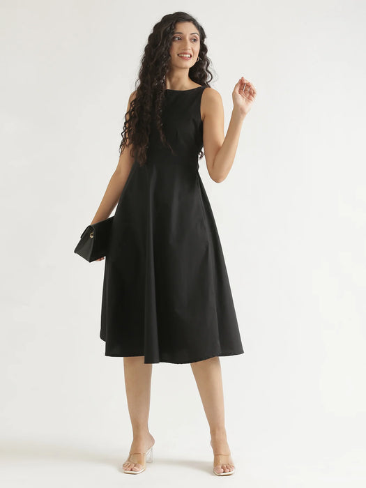 Women Black Better Cotton Flared Dress