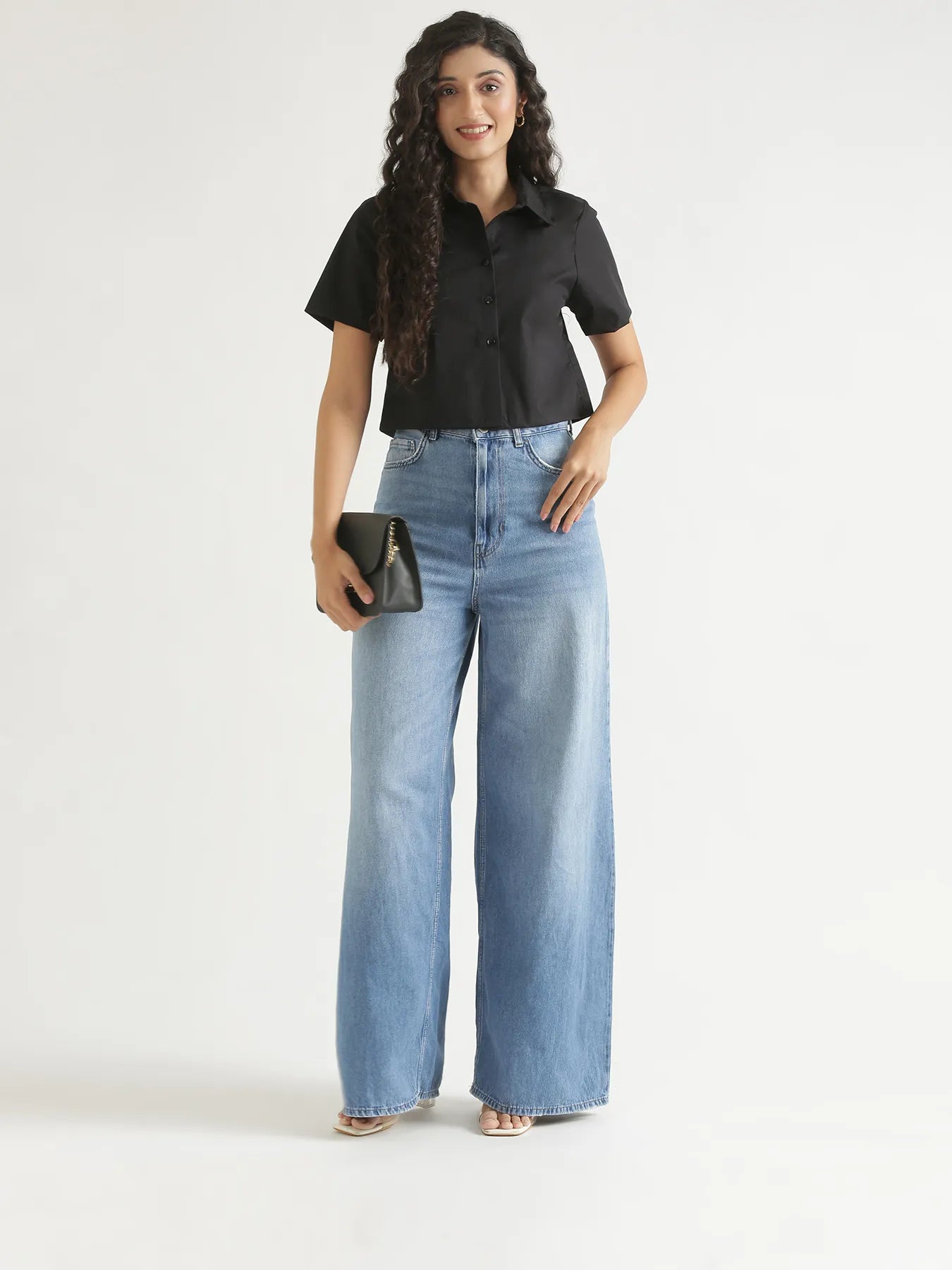 Women Black Better Cotton Crop Shirt