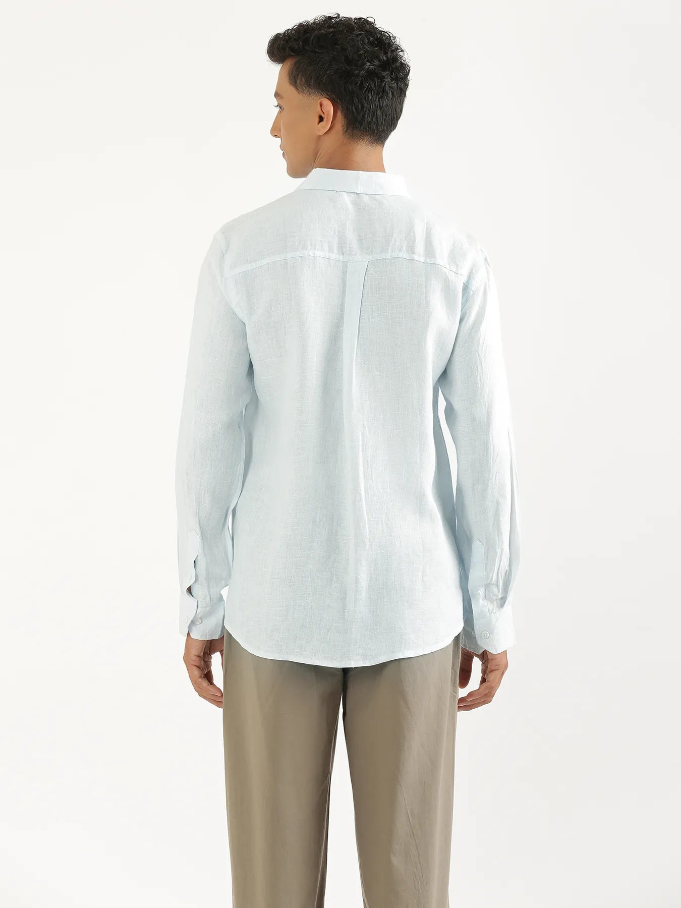 Men Light Blue Pure Linen Full Sleeve Shirt
