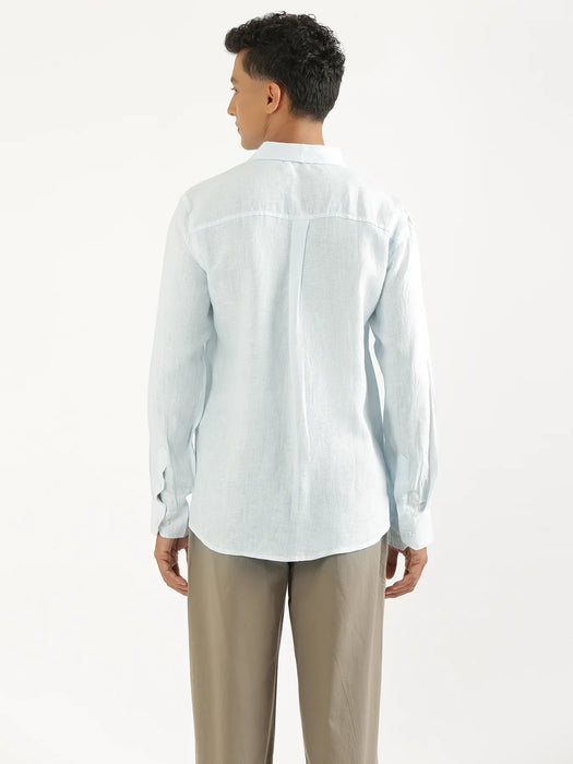 Men Light Blue Pure Linen Full Sleeve Shirt