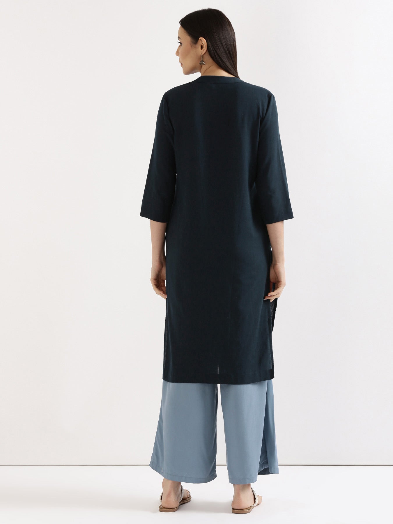 Navy Blue Airy Linen Long Kurta