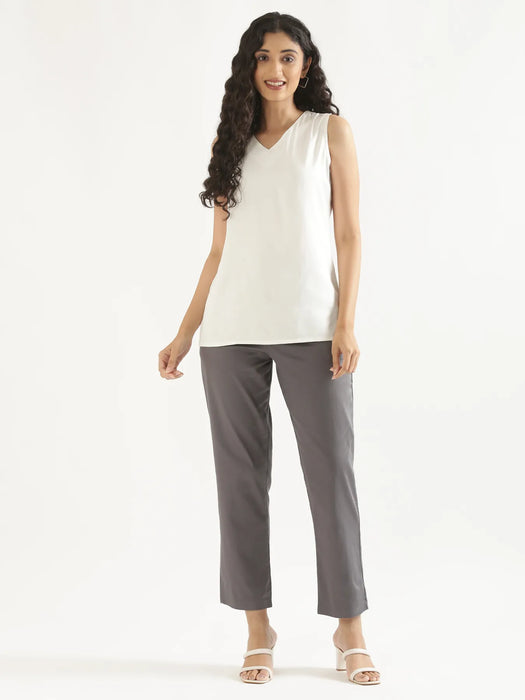 Women German Grey Straight Fit Formal Pants