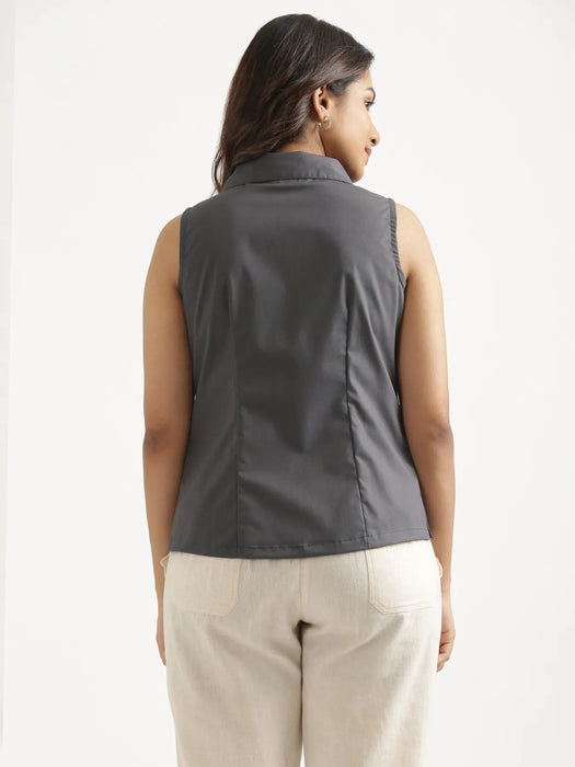 Women Dark Grey Better Cotton Sleeveless Shirt