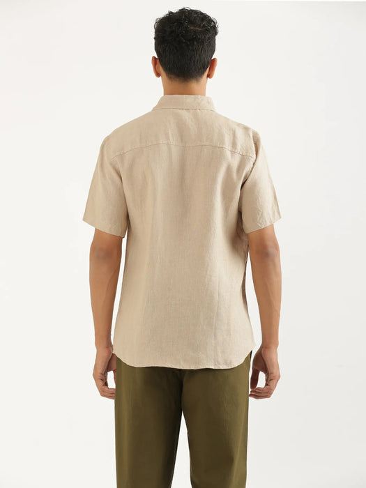 Men Taupe Pure Linen Short Sleeve Shirt