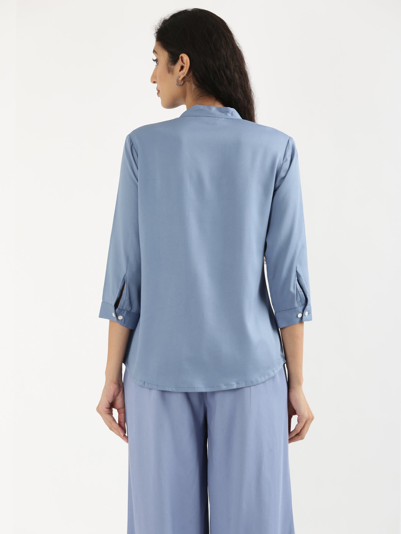 English Blue Viscose Pleated Top