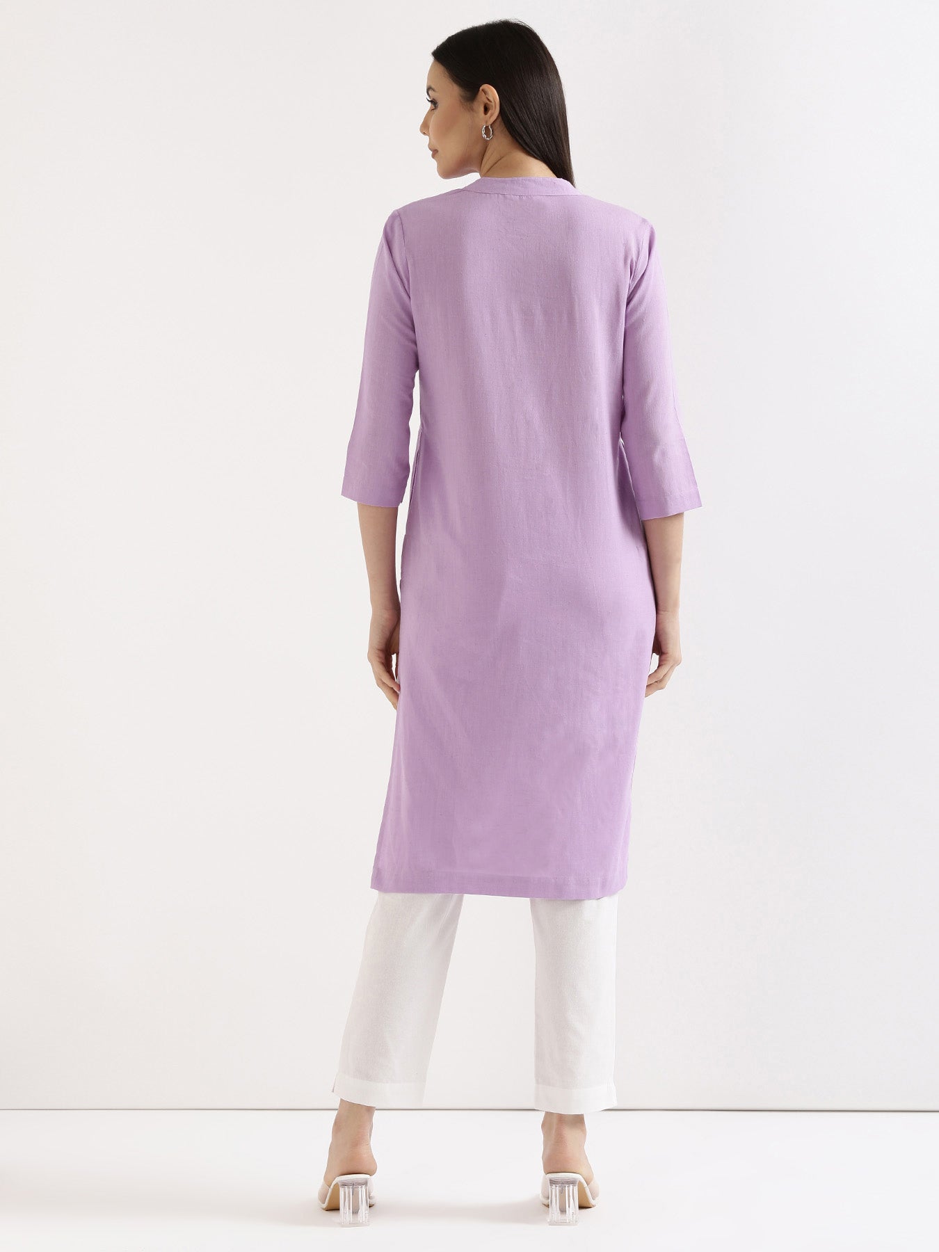 White Cotton Pant with Lilac Long Kurta
