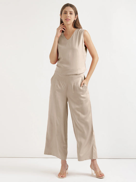 Women Taupe Viscose Palazzo Pant
