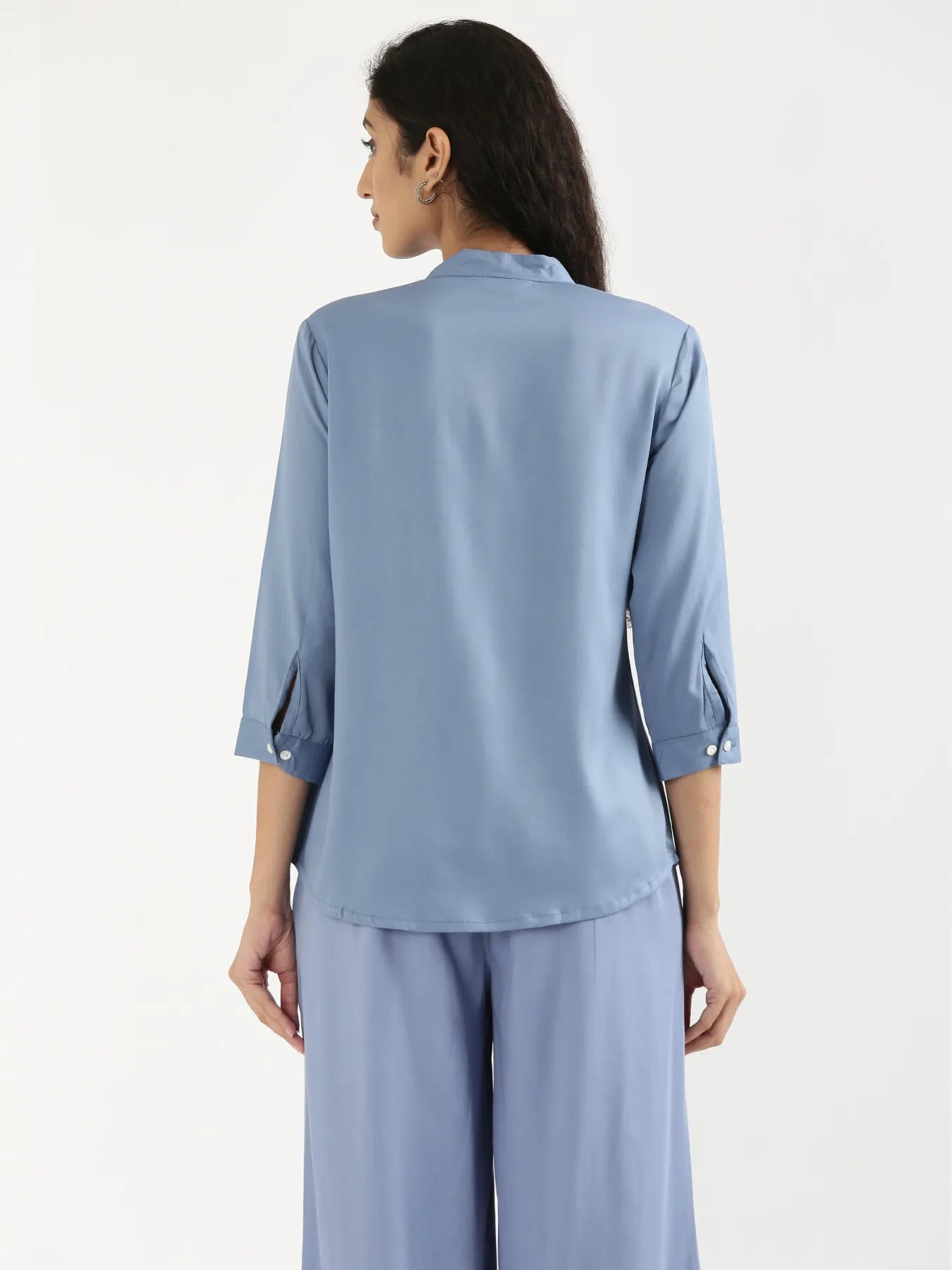 Women English Blue Viscose Pleated Top