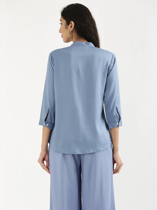 Women English Blue Viscose Pleated Top
