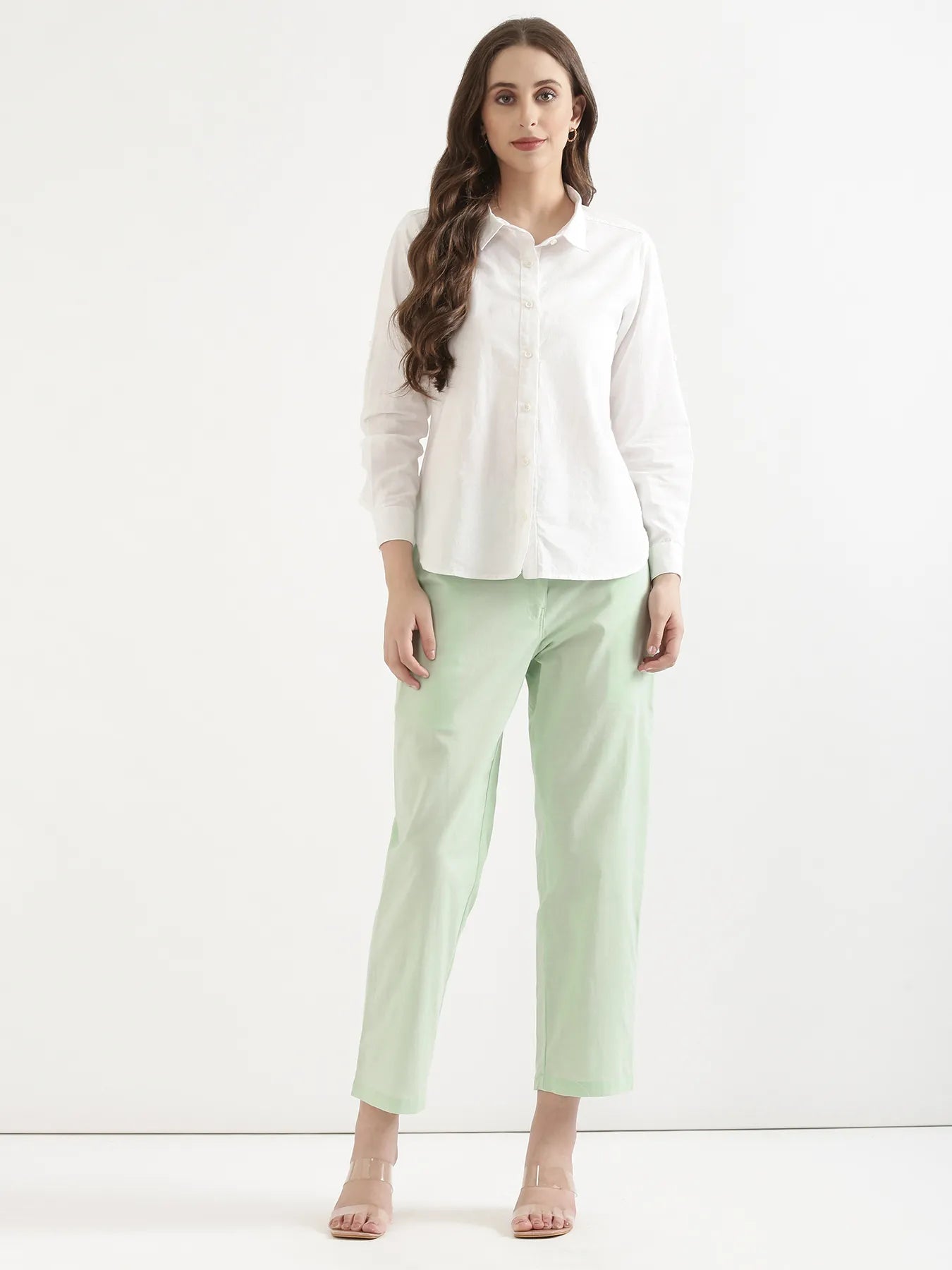Women Mint Green Airy Linen Straight Pant
