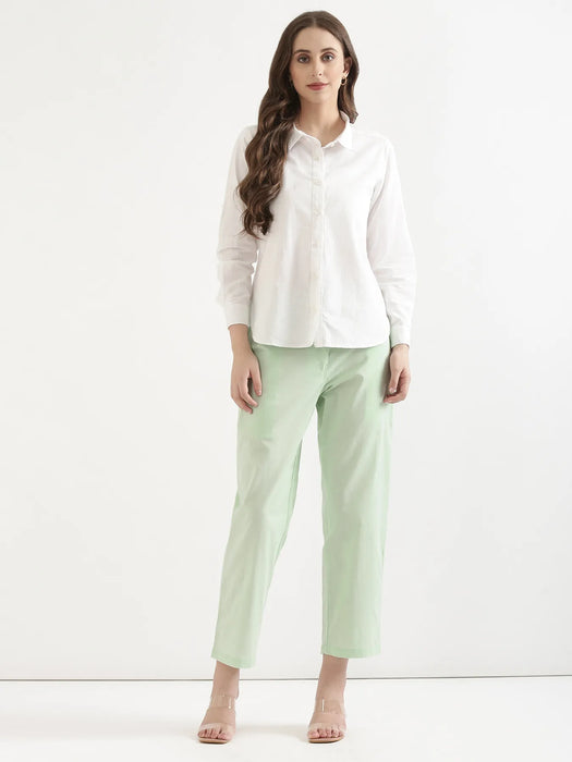 Women Mint Green Airy Linen Straight Pants