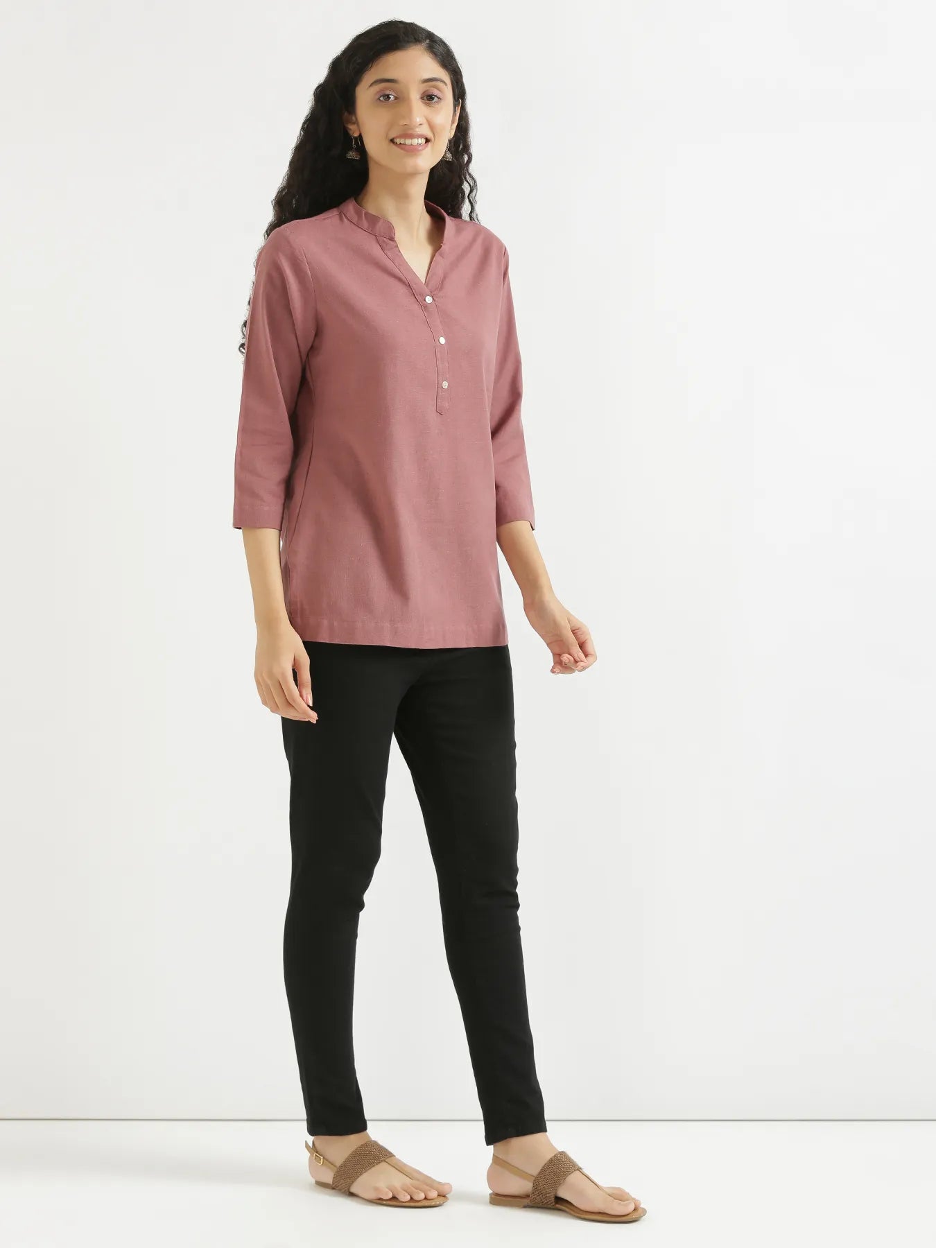 Women Rose Taupe Airy Linen Short Kurta