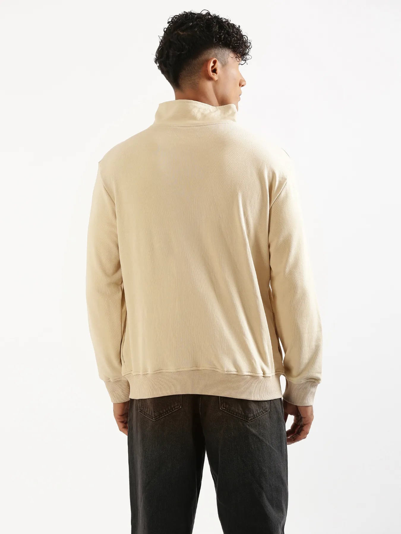 Unisex Beige Zip Neck Sweatshirt