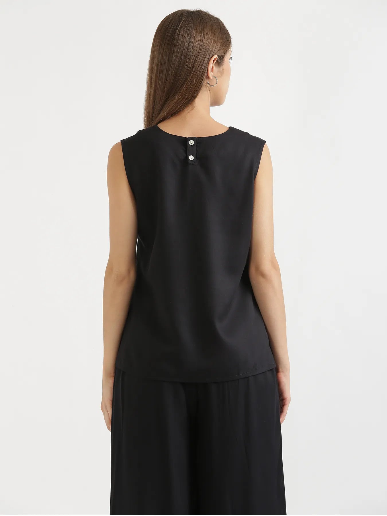Women Black V-Neck Sleeveless Top