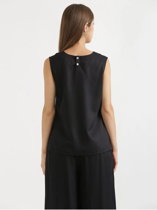 Women Black V-Neck Sleeveless Top