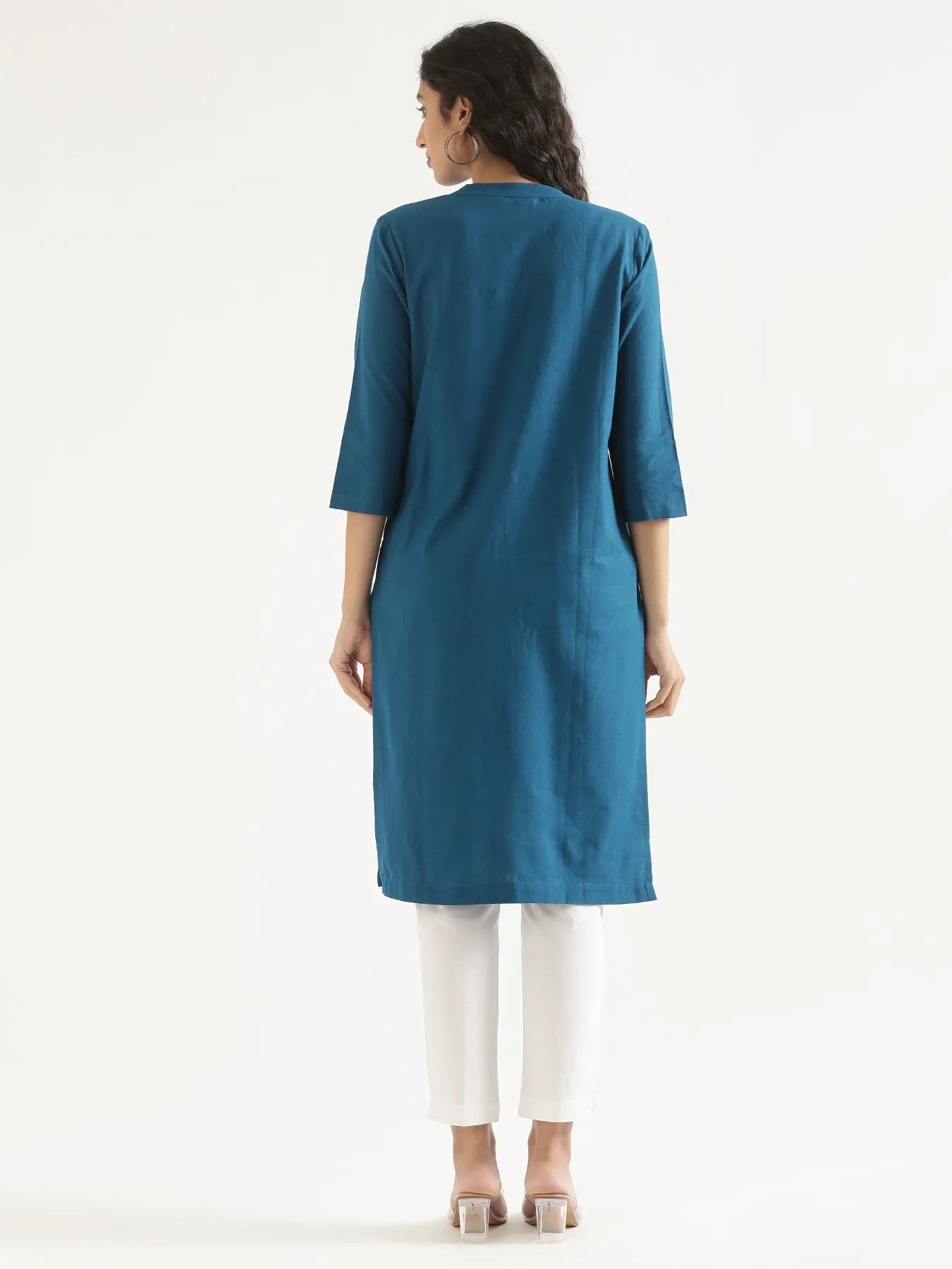 Women Turquoise Airy Linen Long Kurta
