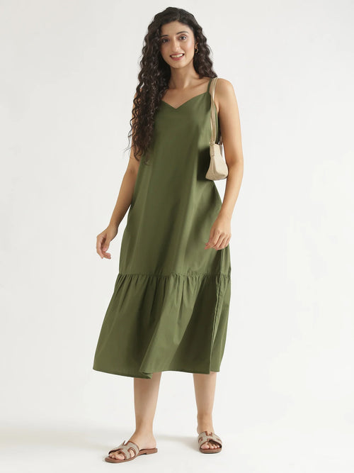 Women Forest Green Better Cotton Tier Dress