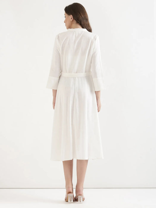 Women Black & White Airy Linen Flared Dress