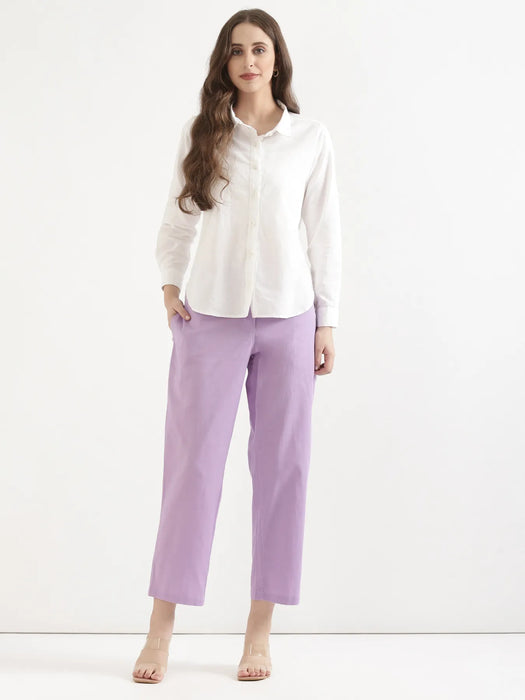 Women Lilac Airy Linen Straight Pants