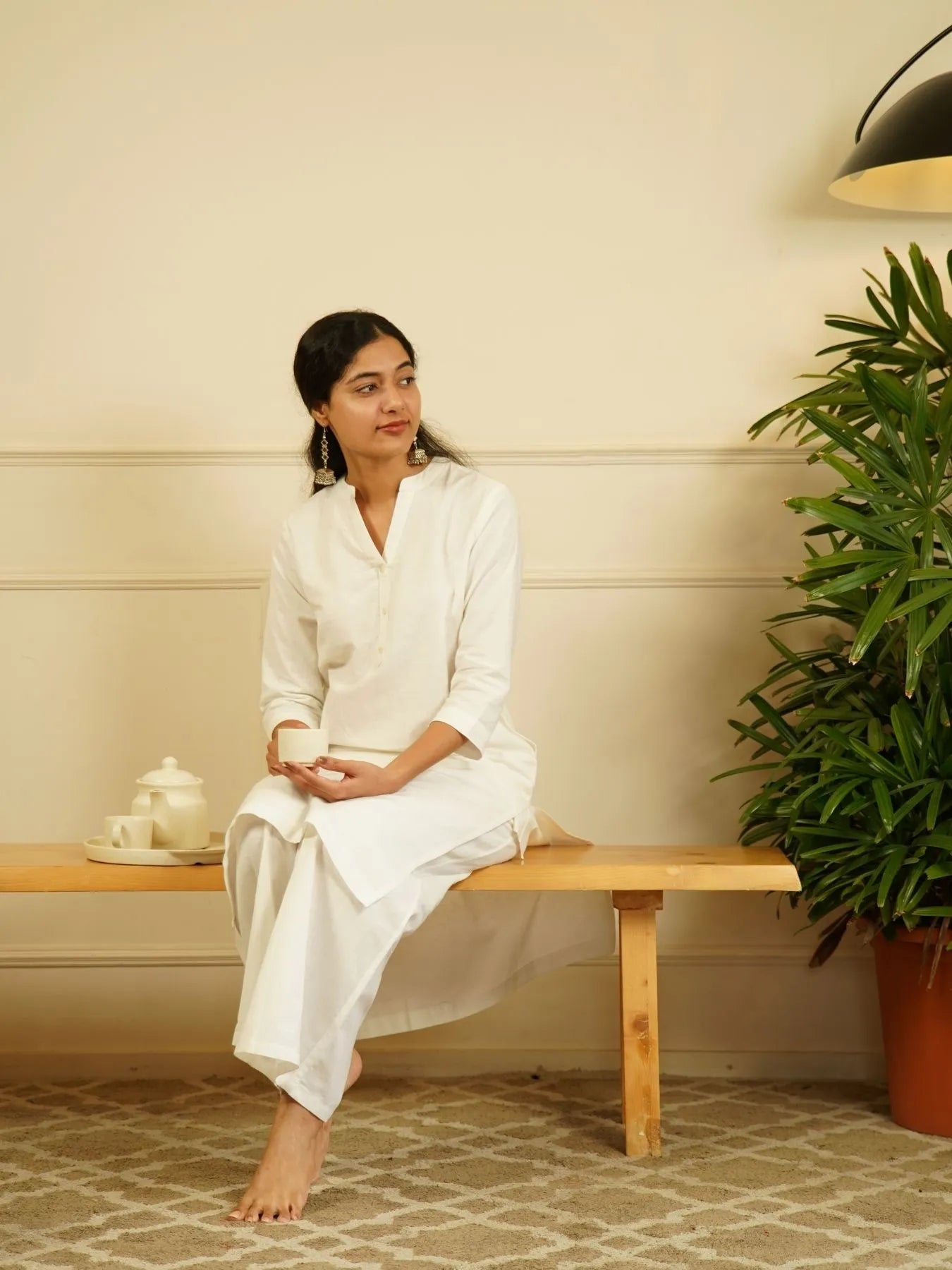 White Airy Linen Long Kurta Co-ord Set
