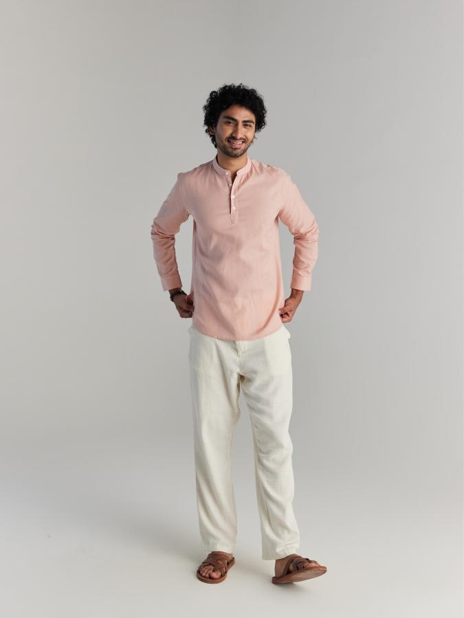 Salmon Pink Airy Linen Short Kurta